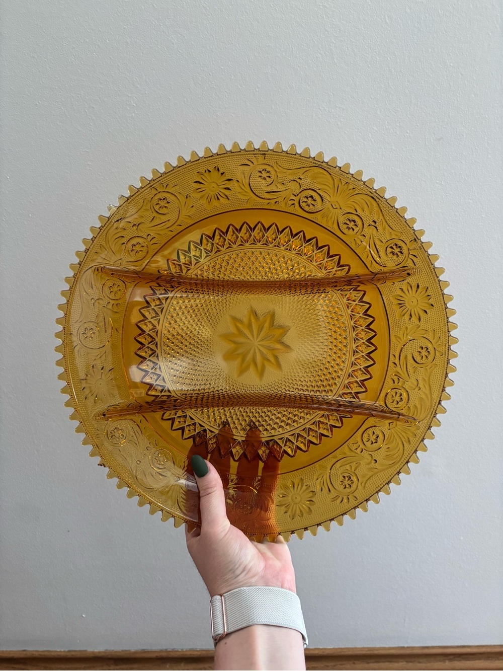 Vintage 1970's Amber Glass Relish Dish Serving Tray - Picture 2 of 7